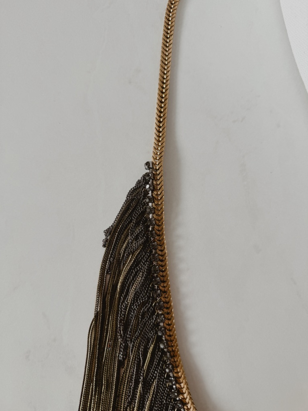 Anthropologie Chain Fringe Necklace Long Boho Statement Festival Gold Tone - Picture 7 of 9
